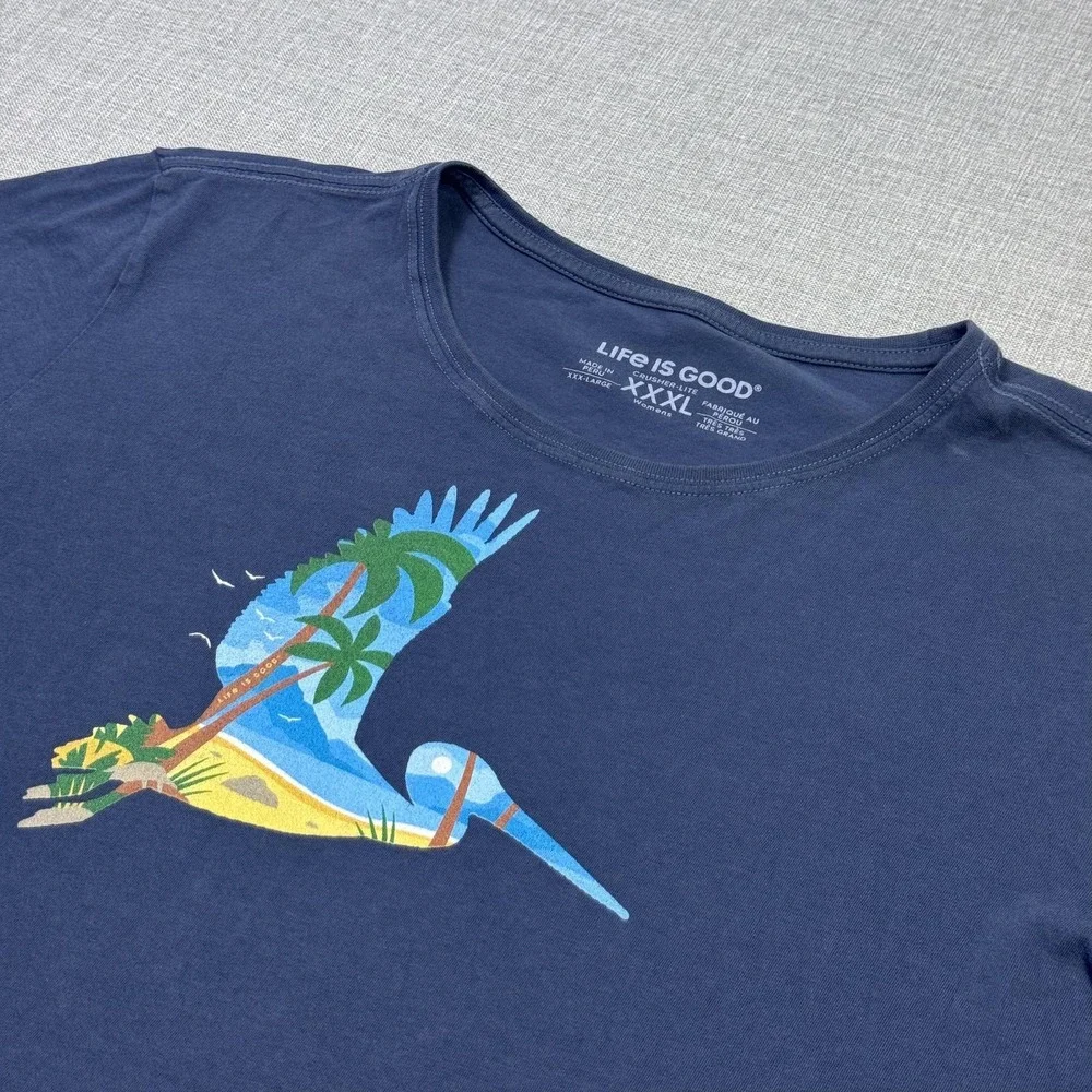 Life Is Good T-Shirt Womens 3XL Blue Crew Neck Basic Relaxed 100% Cotton